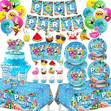 Pool Party Decorations, 243 Pool Party Supplies Tableware Set for Hawaiian, Summer Party, Beach Birthday Party Decorations Bright Summer Tablewares