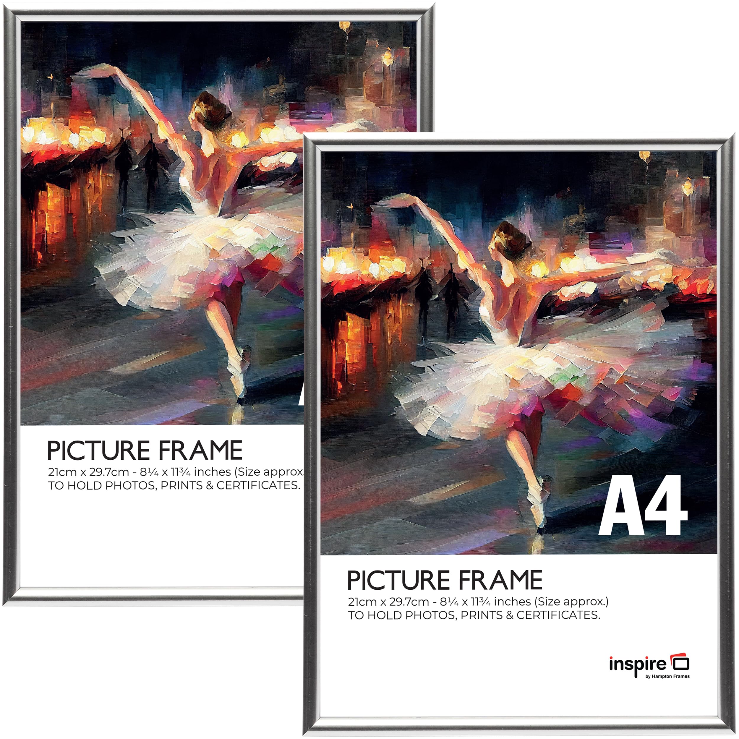 Inspire By Hampton Frames Silver Inspire By Hampton Backloader A4 (21X29.7cm) Poster Frame Acrylic (Non-Glass) Front Pack Of 2