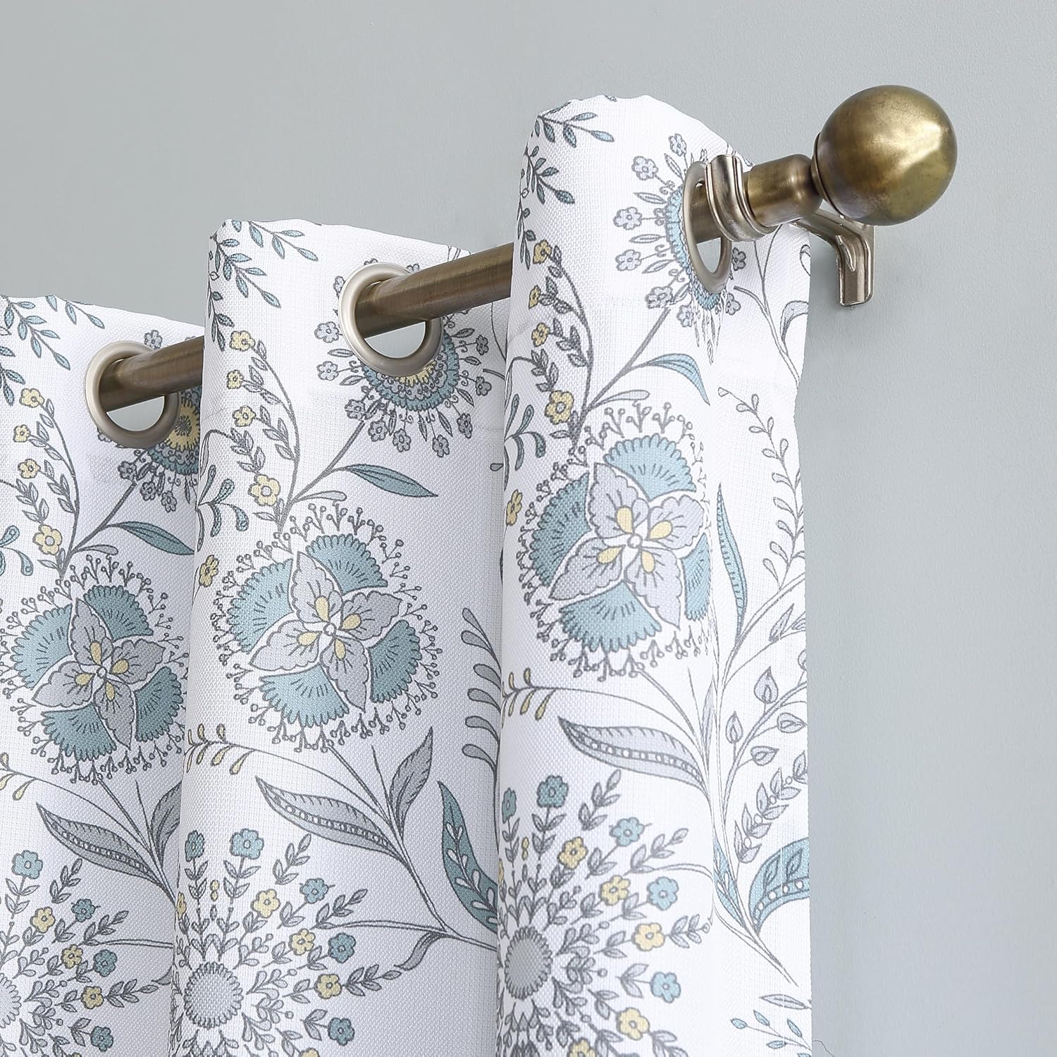 White Medallion Floral Light-Filtering Grommet Curtain Panel