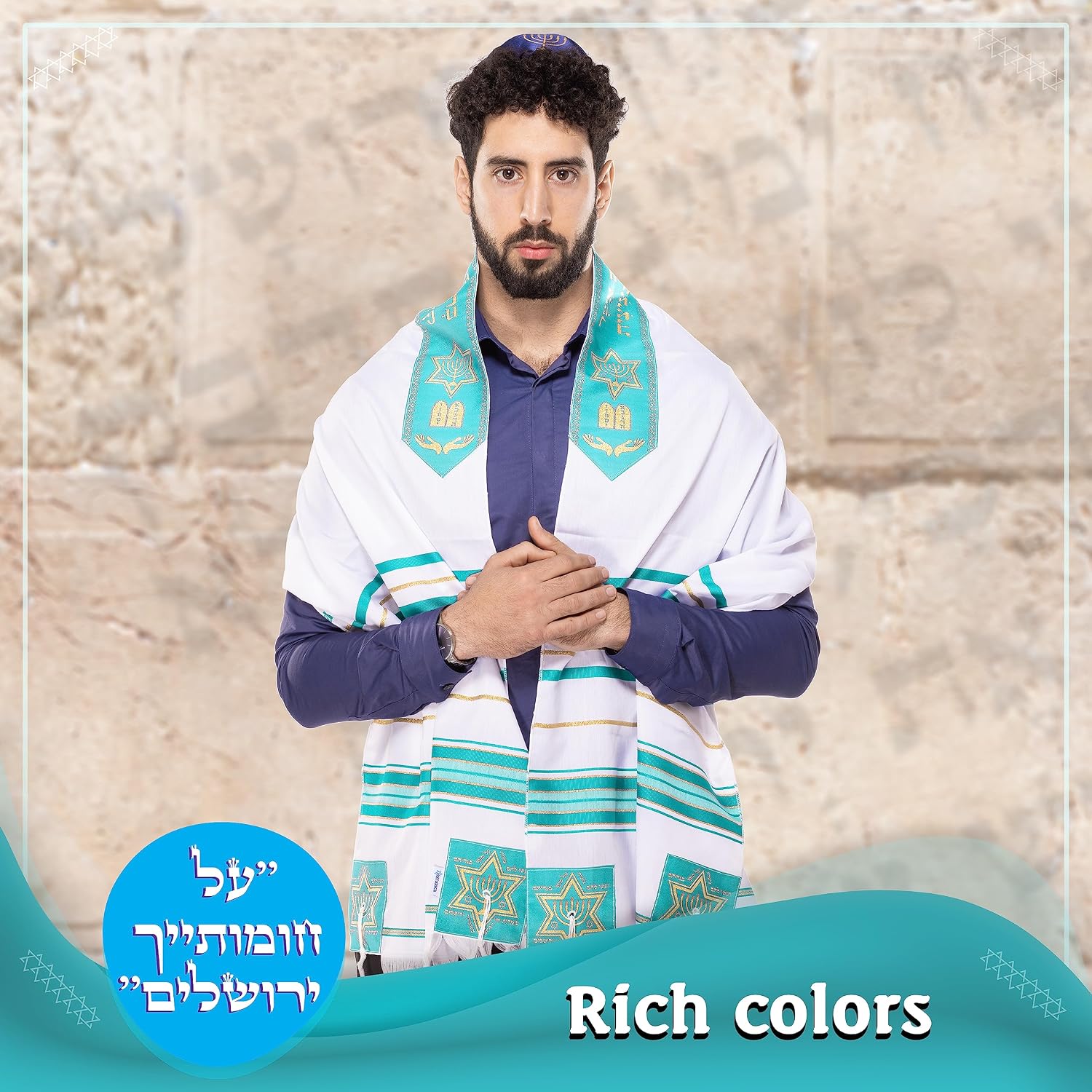 Tallit Prayer Shawl with Matching Bag, Certified Kosher, With Blessing On Neckband & on the Corners Made in Israel image 3