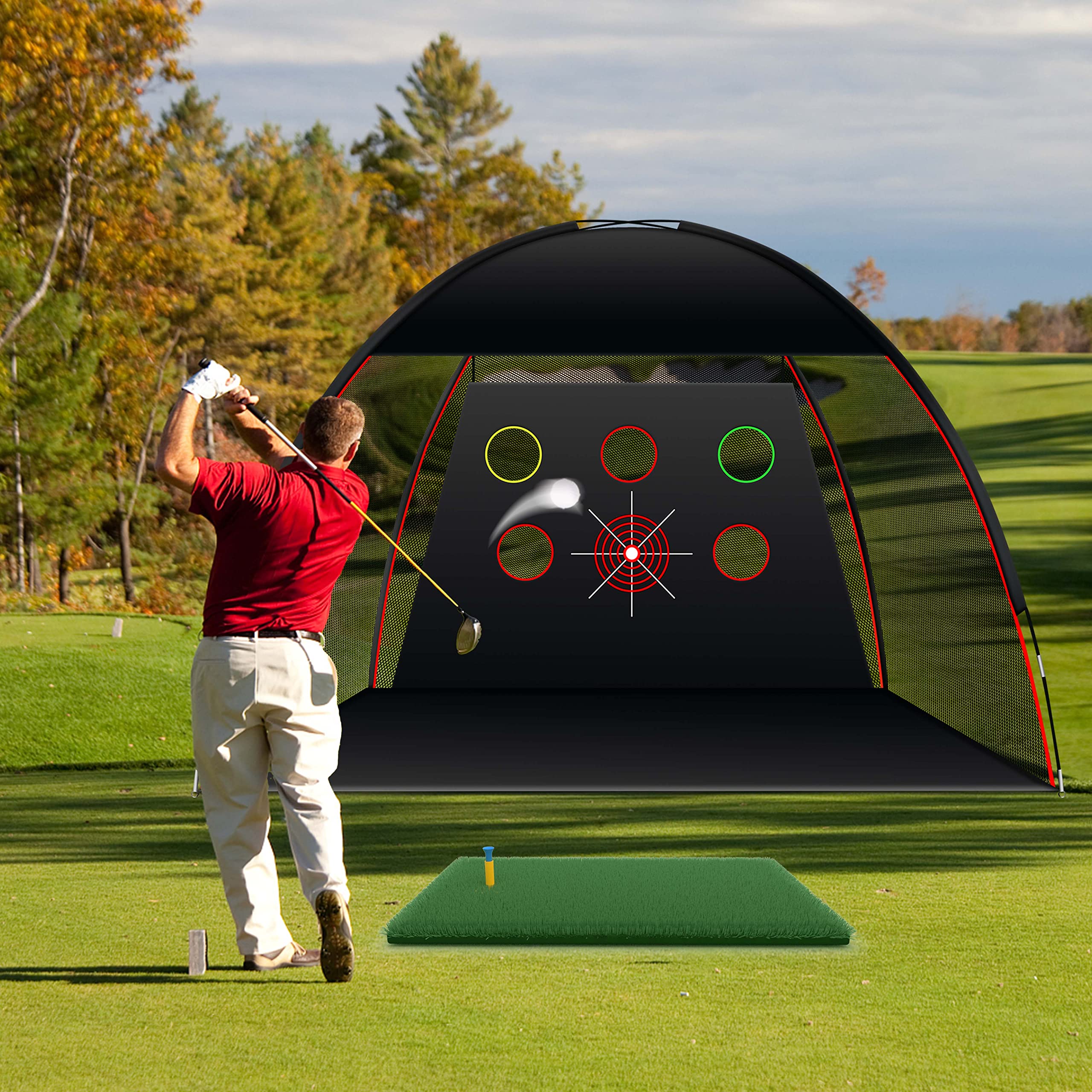 Golf Net, 10x7ft Golf Practice Net with Turf Mat, Golf Net for Backyard