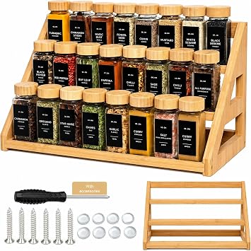 3 Tier Bamboo Spice Rack Organizer for Cabinet, Countertop