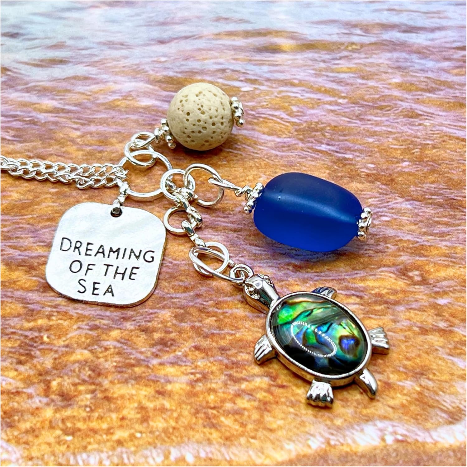 Sea Glass Rear View Mirror Charm - Sea Glass Essential Oil Diffuser for Car - Beach Gifts for Women - Abalone Shell Turtle - Image 3