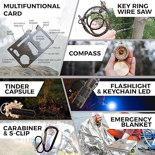 Miniatura 5 de Kit de senderismo 15 en 1 – Kit de supervivencia táctico para senderismo, camping, aventuras de escalada – Herramientas de emergencia y kit para