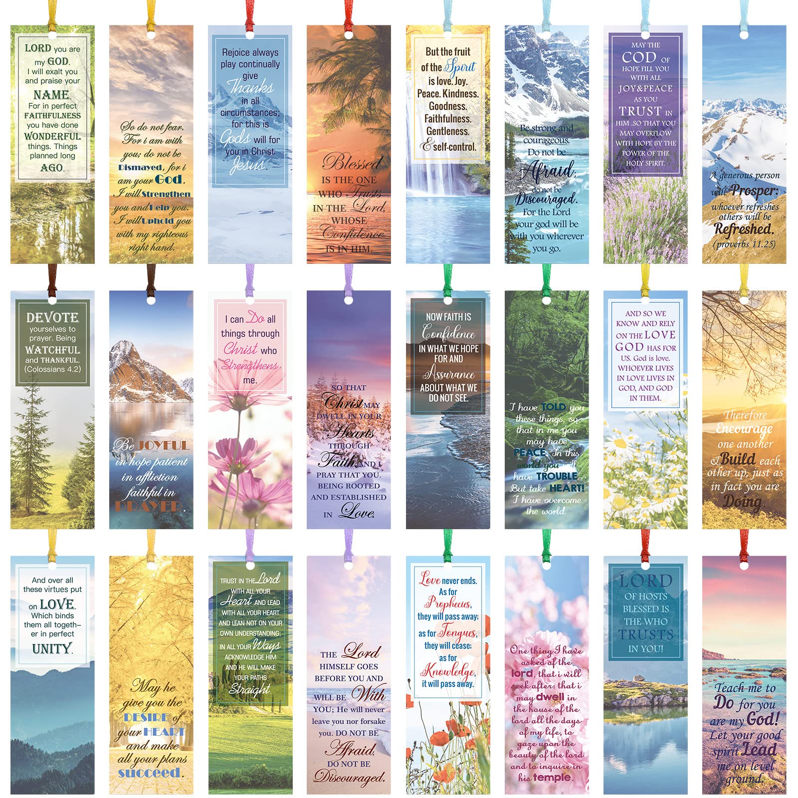120 Pcs Bible Verse Bookmarks, Inspirational Scripture Christian Gifts Religious Book Markers Motivational Encouragement Verse Page Marker with Colorful Ribbons for Women Men Church Office Supplies