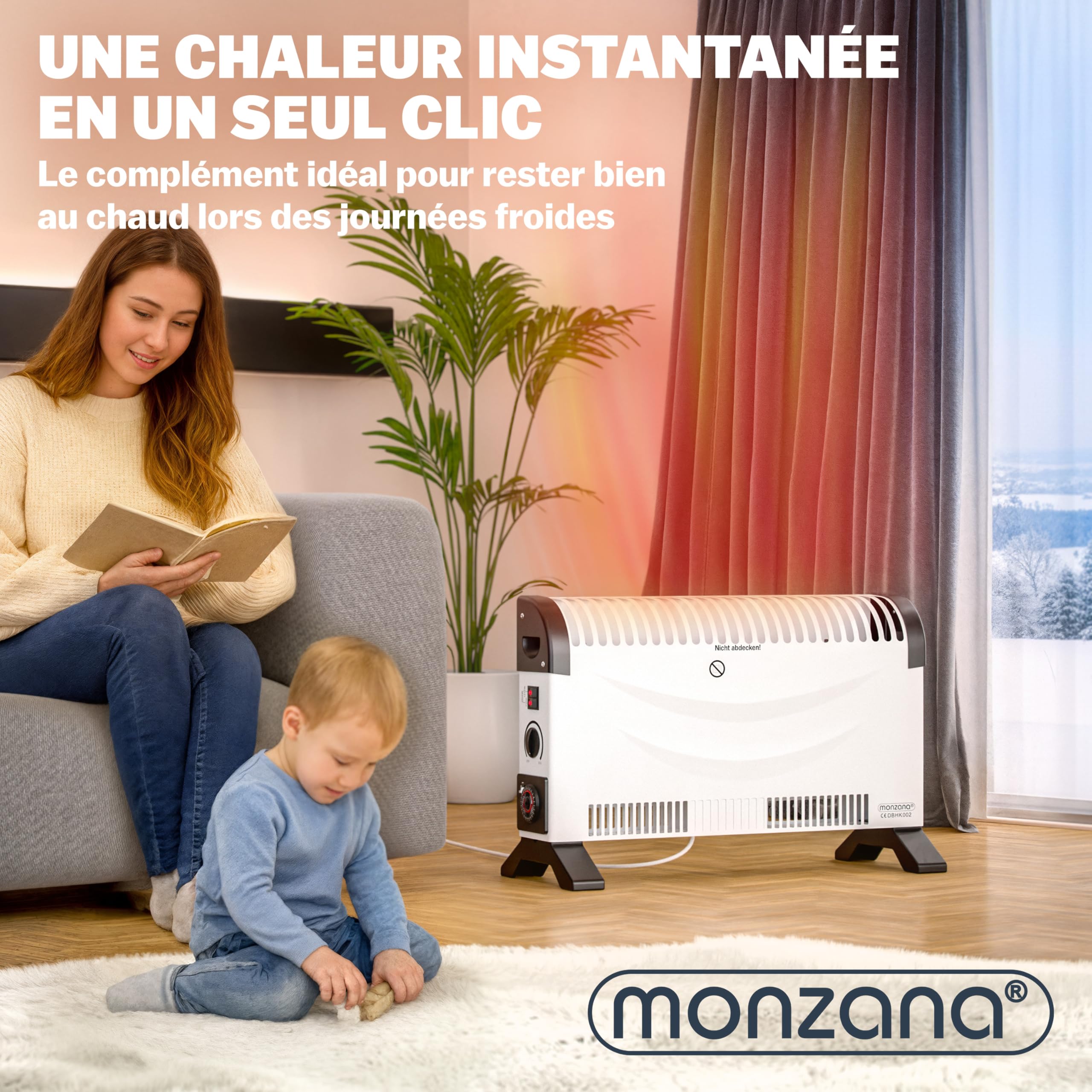 MONZANA® Convecteur électrique 2000W chauffage d'appoint minuteur 24h 3 niveaux de chauffage thermostat radiateur électrique mobile pied
