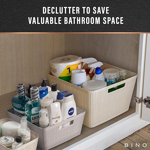 Miniatura 6 de BINO Cesta de plástico tejida  Pequeña (gris natural), paquete de 4  The yute Collection  Organización del hogar, almacenamiento que ahorra espacio,