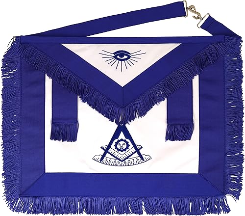MasonicHub Past Master Masonic Delantal con flecos Blue Lodge Square & Compass 100% piel de cordero, azul Nevy
