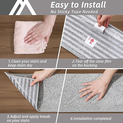 Vista 46 de COSY HOMEER - Alfombra antideslizante de 28 x 9 pulgadas, uso interior en peldaños de madera, alfombras para niños y perros, 100 % poliéster, base