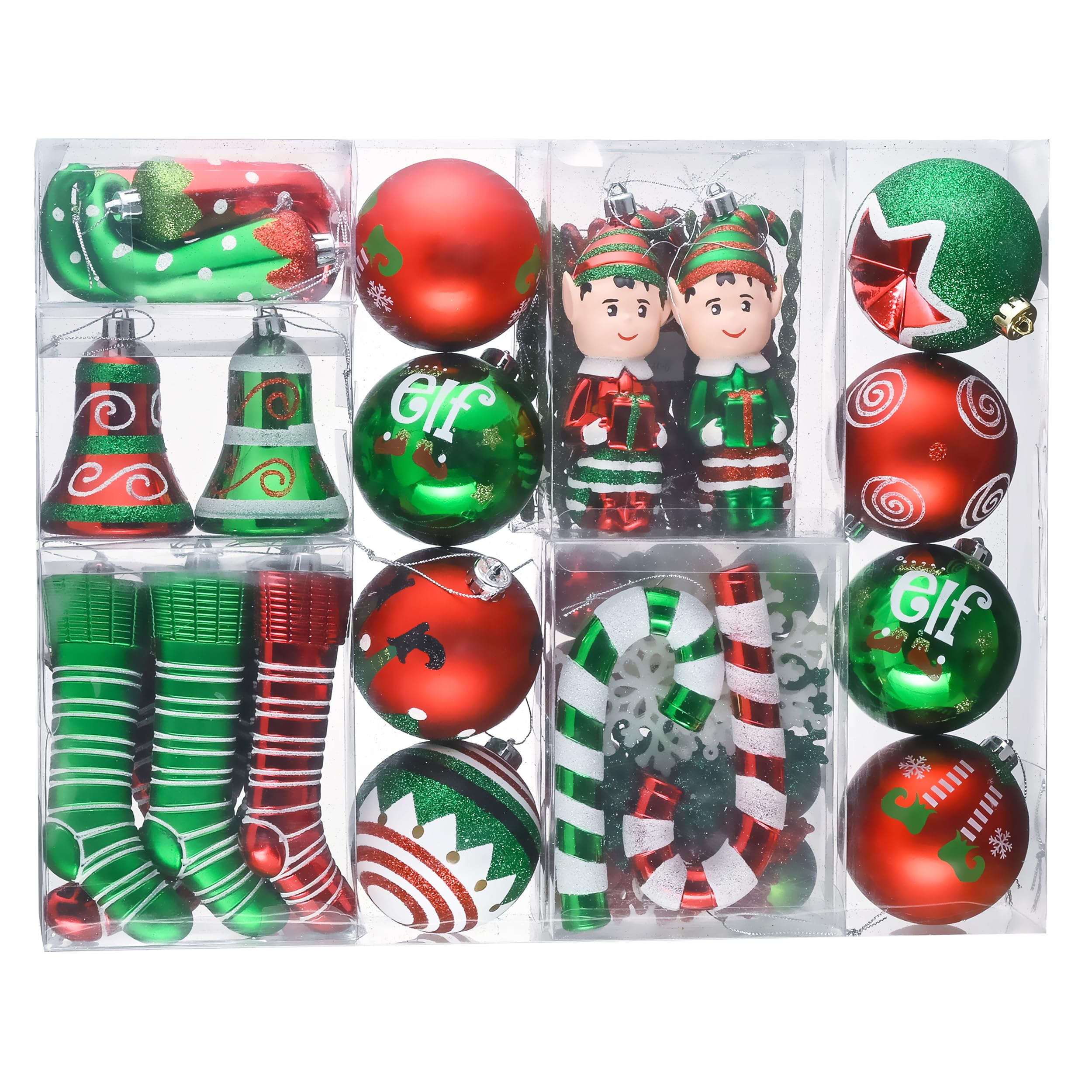 Valery Madelyn Christmas Ornaments Set, 70ct Elf Red Green White Shatterproof Christmas Tree Decorations Set, Assorted Decorative Hanging Ball Ornaments Bulk for Xmas Holiday Party Indoor Decor