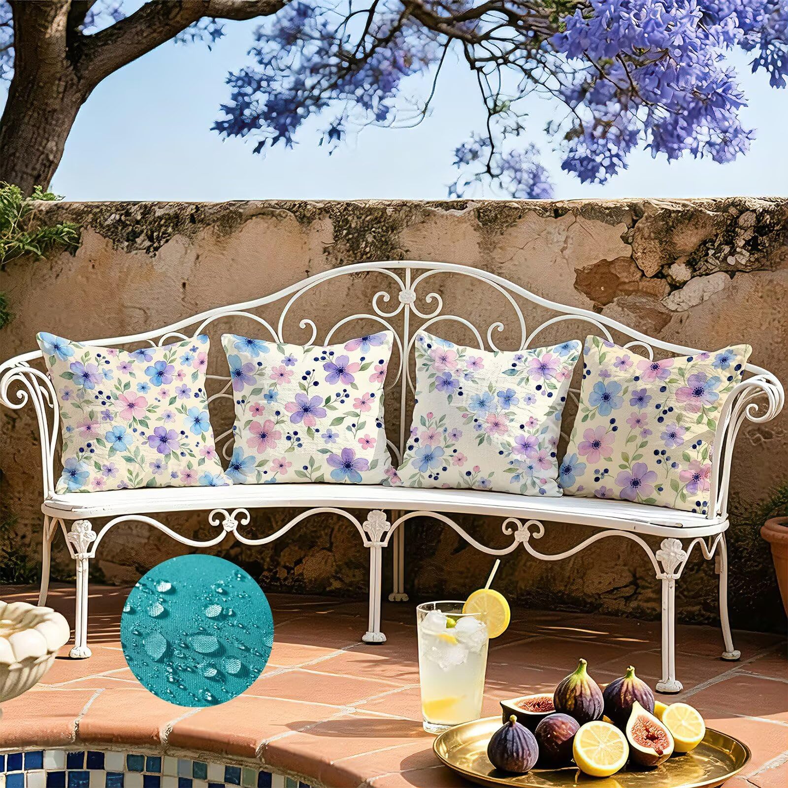 Viola Federe Cuscini Divano 60x60cm, Cuscini da Esterno Set de 4, Cod-104 | Lin Copricuscini Decorativi Letto Arredo, per Letto, Soggiorno, Giardino, Esterno, Casa Decorazione Set di 4 Piccolo Fiore