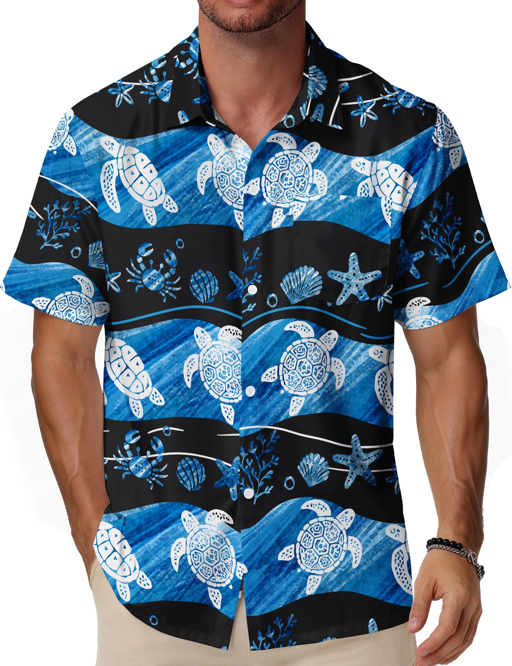 WISMBOX Hawaiihemd Herren Kurzarm mit Brusttasche, Buntes Sommerhemd Regular Fit, Funky Aloha Strandhemd für Urlaub Freizeit & Party