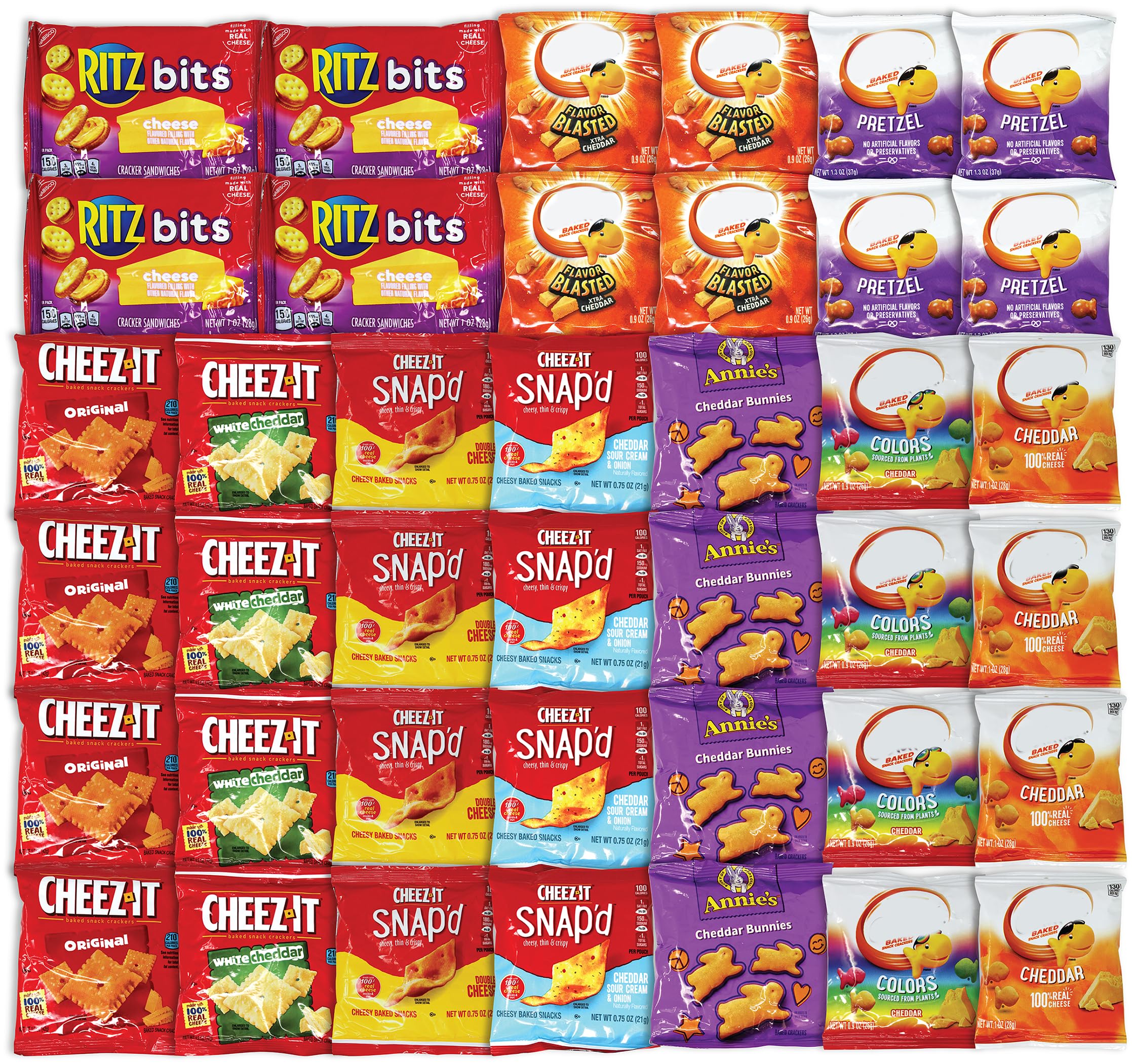 Niro 40 Packs Individual Bags Cheese Crackers Variety Pack, Cheez-It, Goldfish, Annie's, and Ritz Bits Snack Packs | Snacks for Adults and Children | Assortment