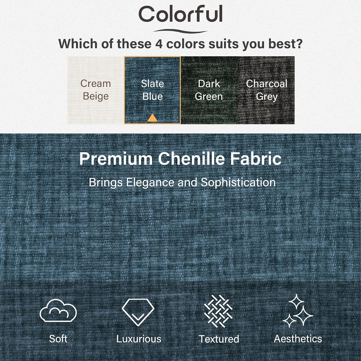 Modular Sectional Sofa with Chaise for Living Room, Modern Elegant Comfy Puff Grid Pattern 101’’ L-Shaped Chenille Couch with 2 Side Pockets, Freely Combine, No Assembly Needed, Slate Blue