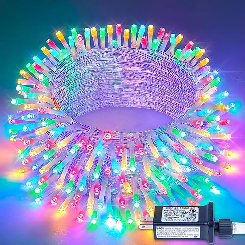 YOUNGAR - Tira de luces para interiores, luces parpadeantes, 98 pies, 200 LED, 8 modos, luces de Navidad multicolor para exteriores, 30 V con