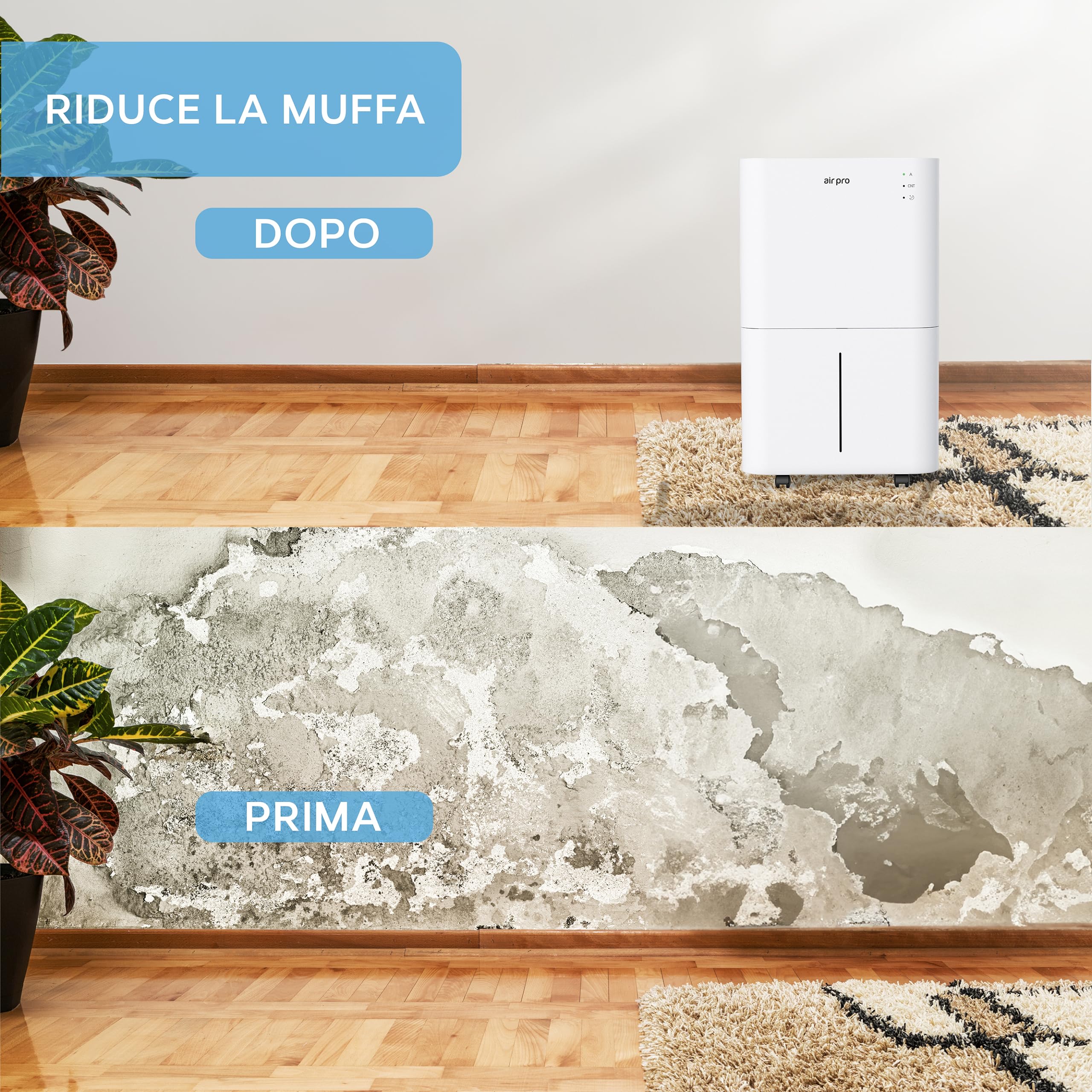 Air Pro Deumidificatore Digitale 20L/Dì - App WIFI - Serbatoio 4L, Sleep, Timer 24 Ore Asciuga Biancheria, Cantina, Garage, Cucina - Muffa Elettrico Portatile, Dispositivo Rimuovi Umidita e Condensa