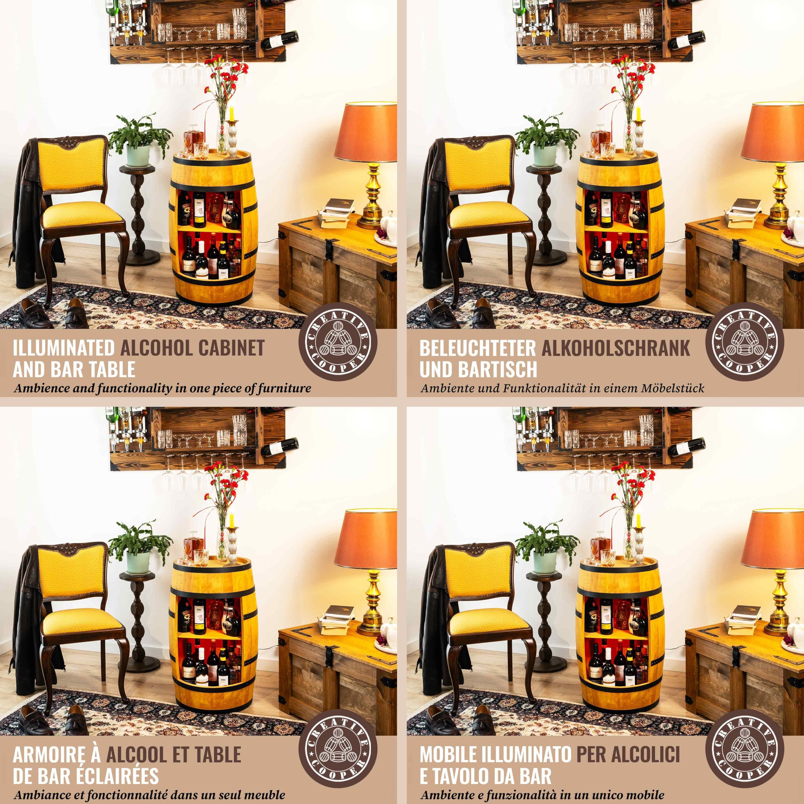 Cantinetta Legno Mini Bar Con Luci LED - Armadietto Bevande Alcoliche Stile Botticella, 80 Cm - Foto 5