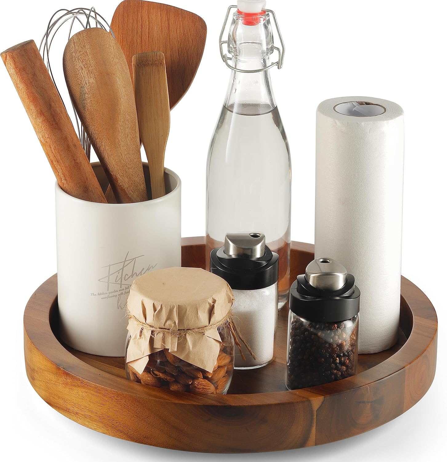 TIDITA 10" Acacia Lazy Susan Organizer for Wood Lazy Susans Turntable for