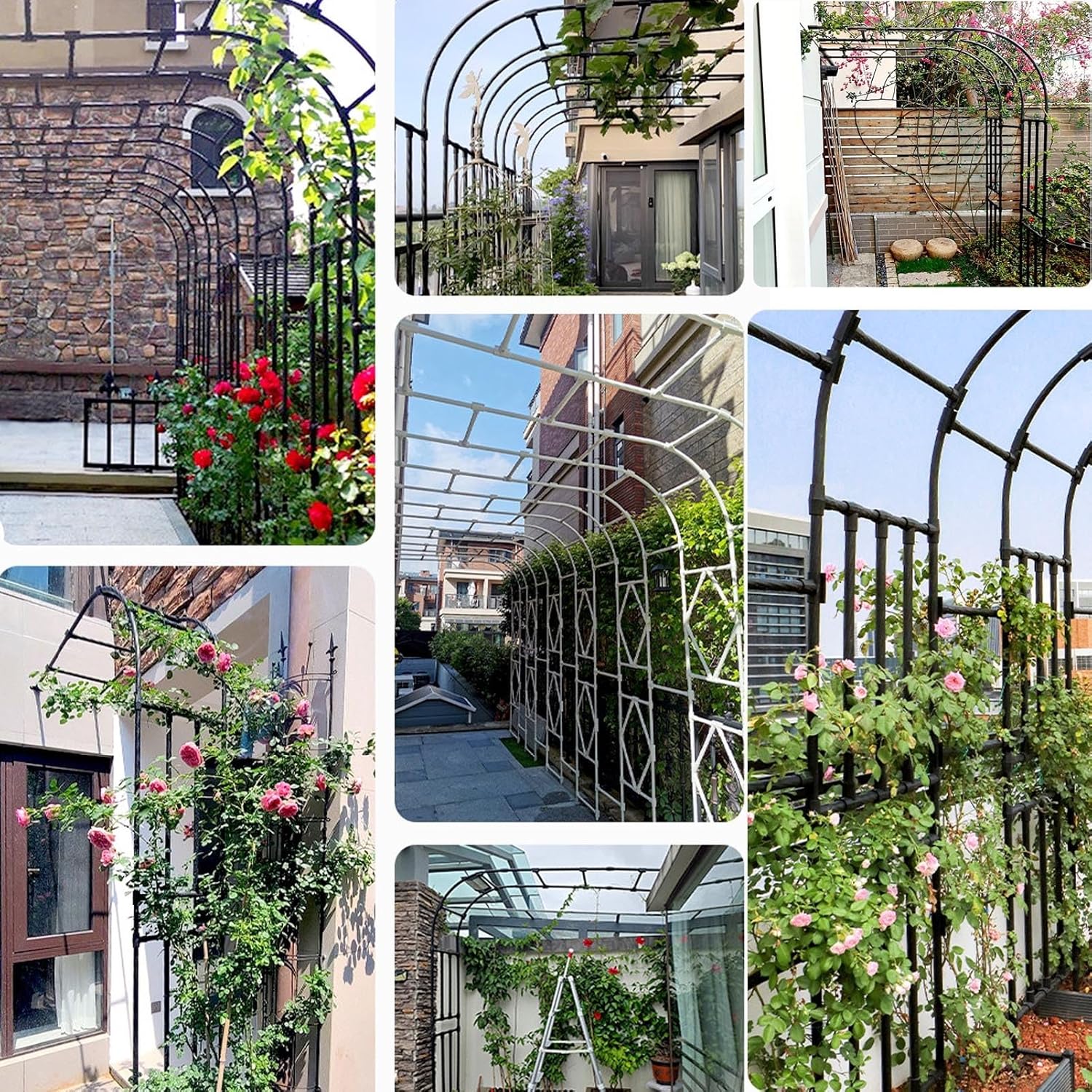 Half Side Garden Arbor Metal Garden Arch Trellis for Climbing Plant, 240cm Height Outdoor Rose Arch for Backyard, Patio, Courtyard(60x240cm)