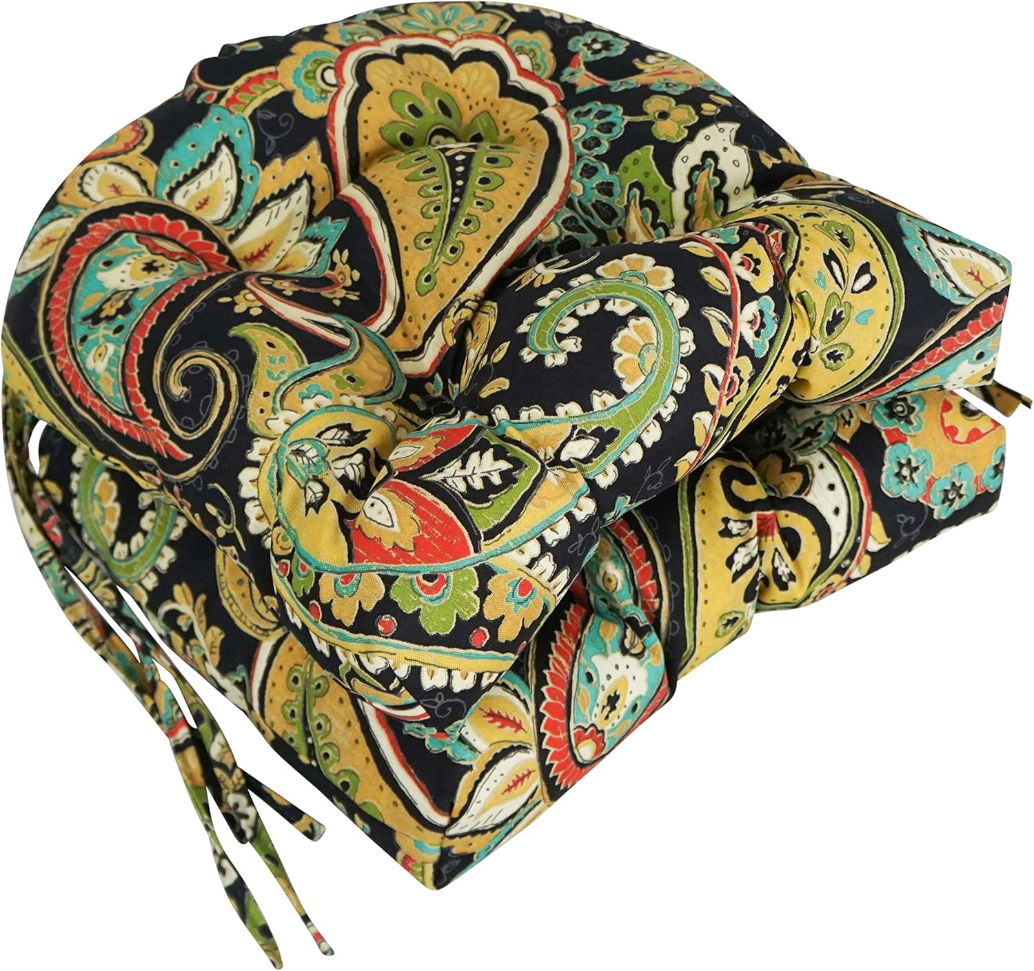 Blazing Needles 16-inch Outdoor Rounded Back Chair Cushion, 16" x 16", Hadia Franco Noir 2 Count
