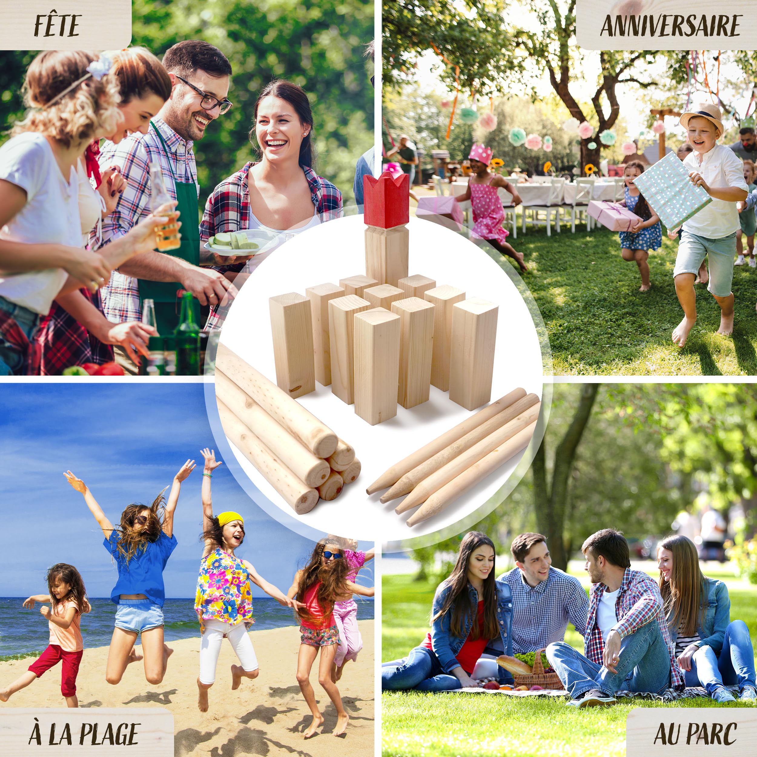 Ocean 5 Kubb - Original Jeu de Société Viking | Jeu en Bois Premium| Jeux de Société Suédois en Bois| Jeu de Réflexion pour Enfants et Adultes
