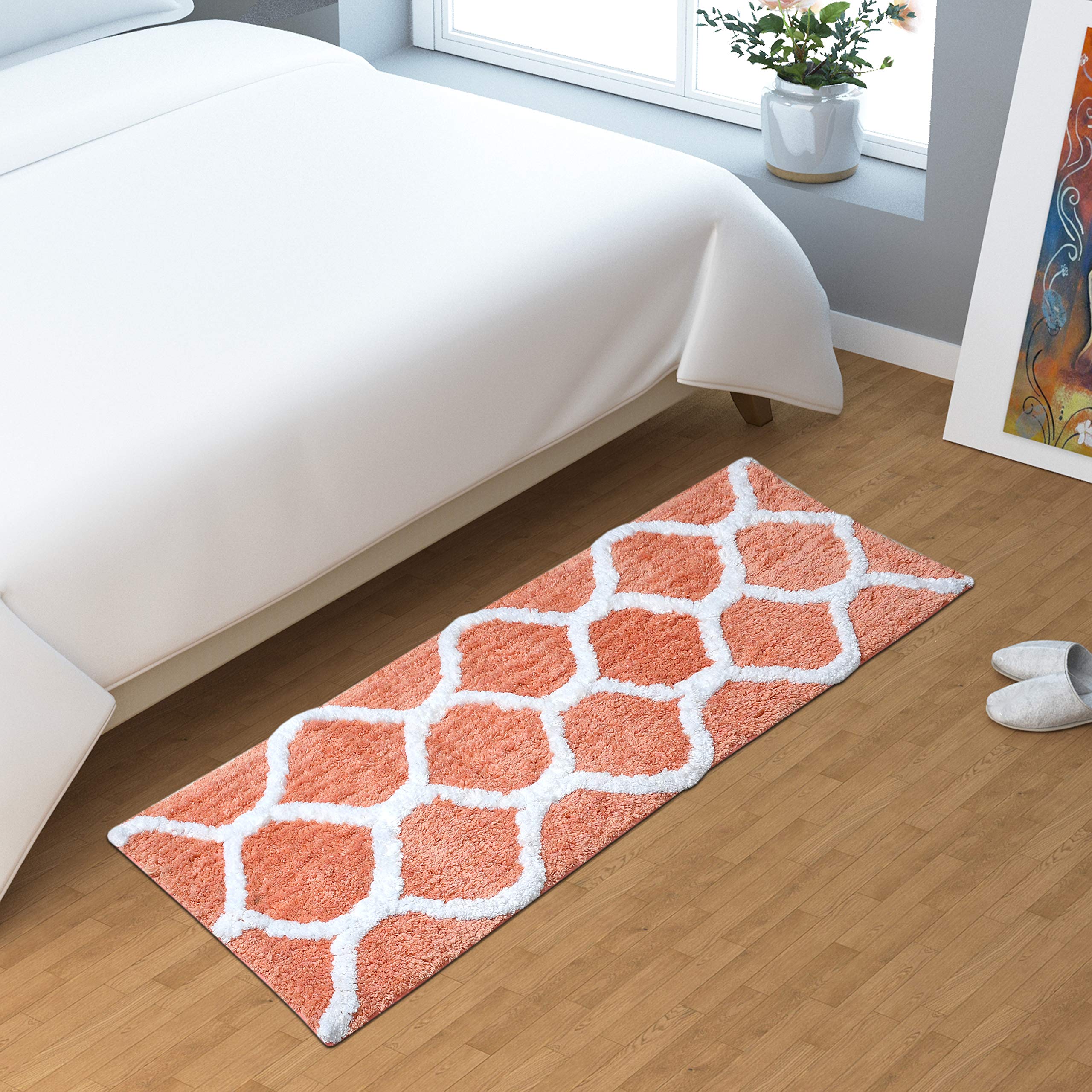 AEROHAVEN™ Glorious Super Soft Microfiber Abstract Swish Designer Anti Slip Kitchen/Bedside Runner Rug - BR14 - (40 cm x 120 cm, Peach)
