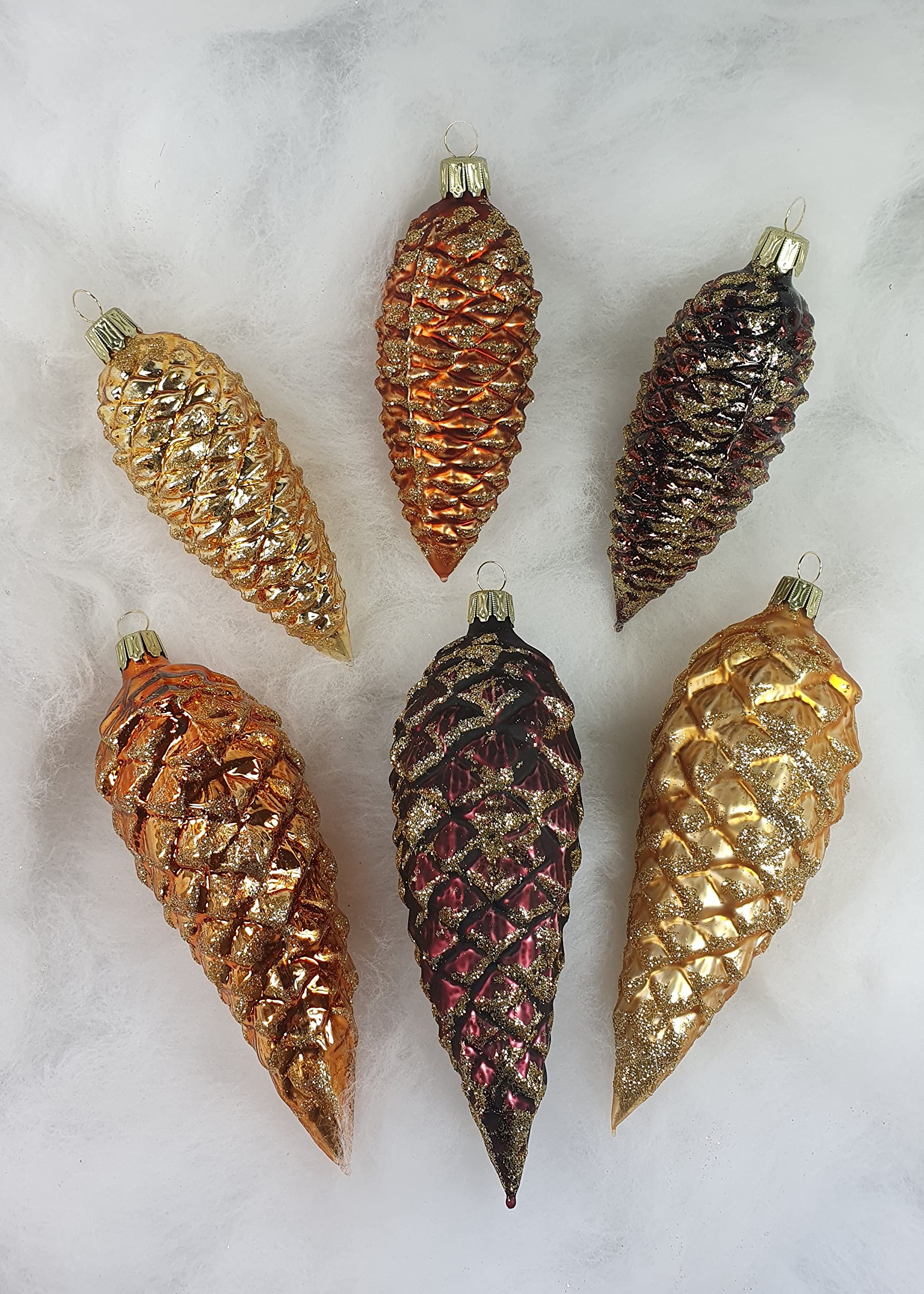 Thüringer Christbaumschmuck Exclusiv Gold Braun Kupfer Zapfen 12+16cm Handarbeit Germany 6er Set