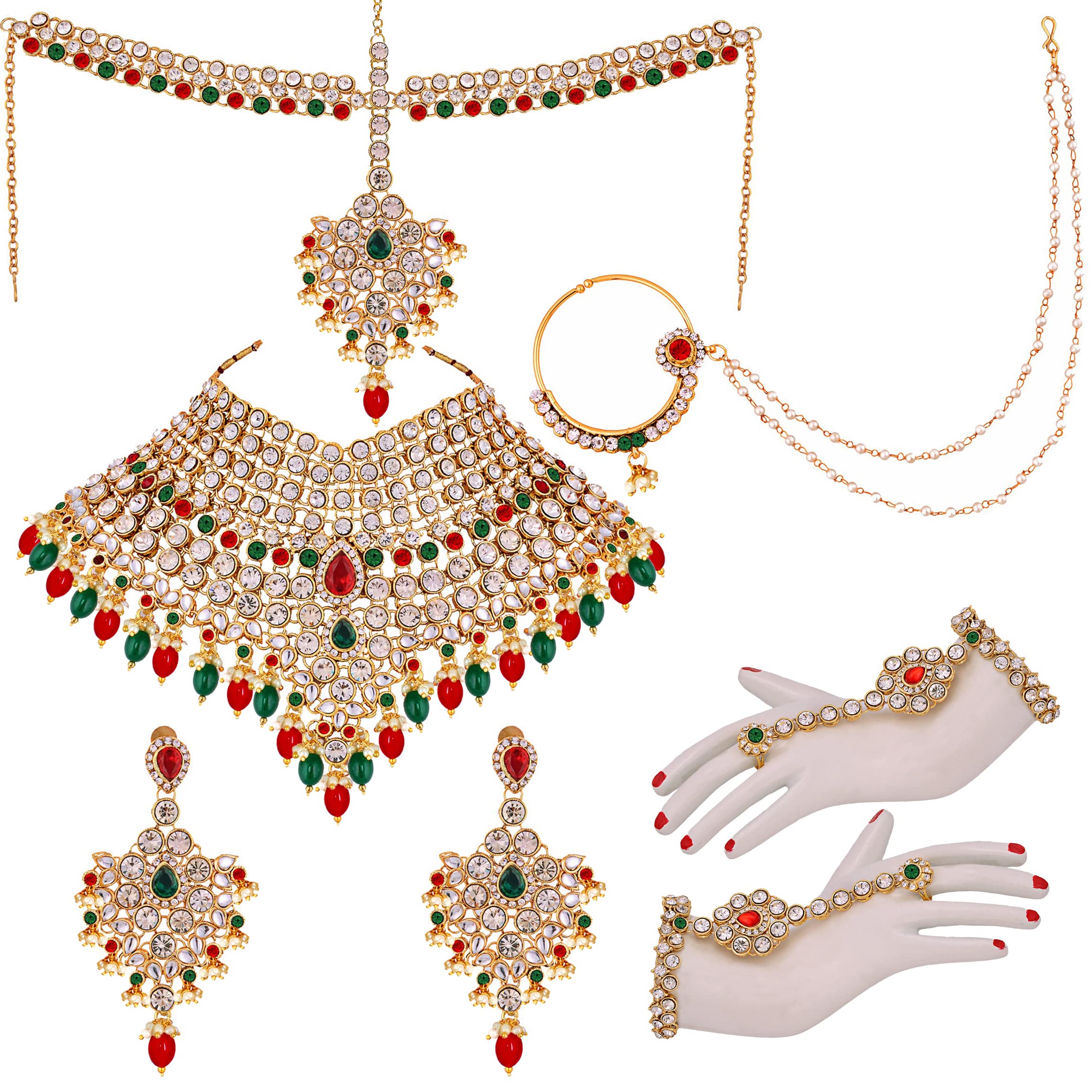 Lucky JewelleryWedding Designer Gold Plated Dulhan Choker Bridal Set with sheeshpatti for Girls & Women (2475-L1ZS-KD124-)