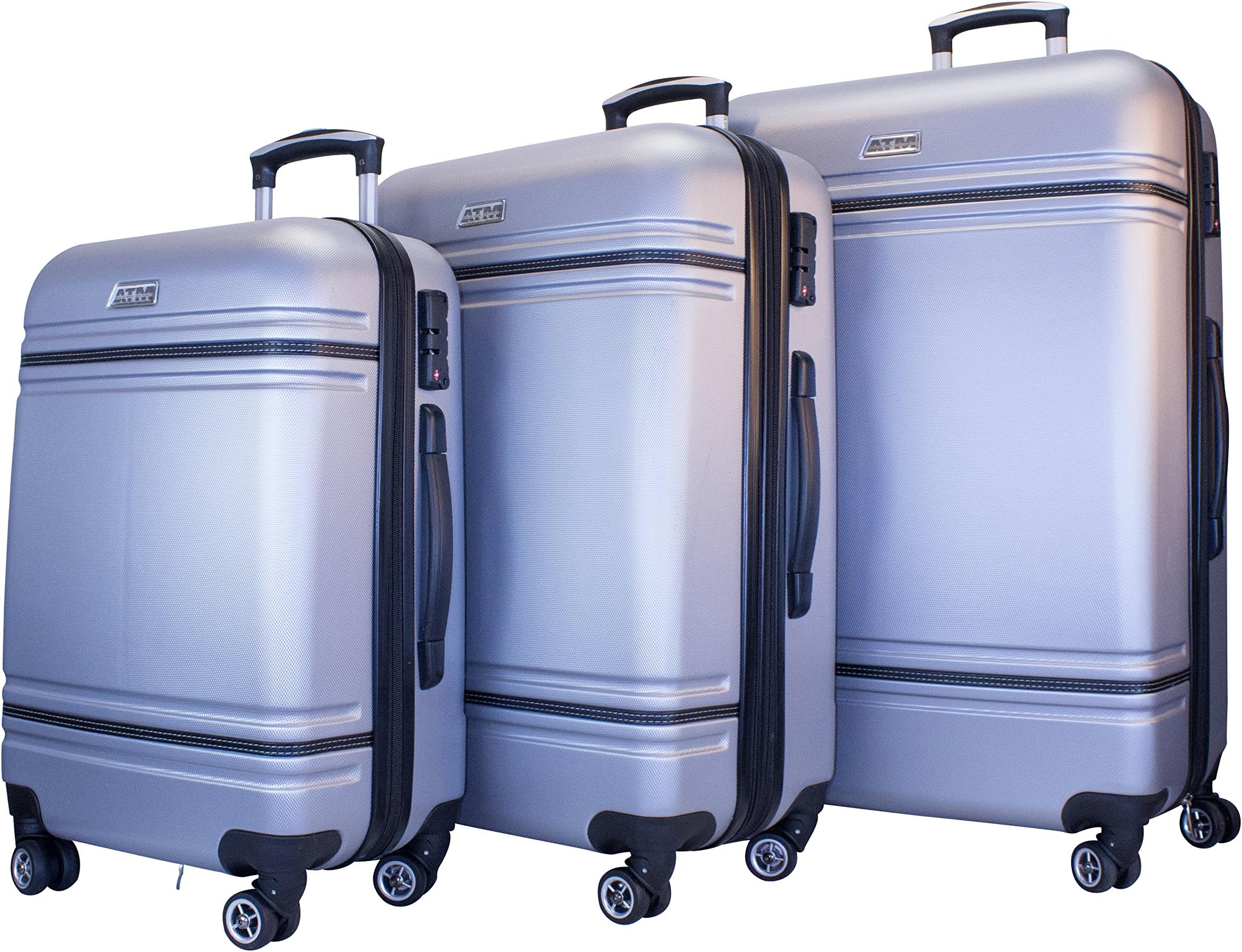 Vintage Luggage Sets Modern Travel Suitcase Hardshell Spinner 3 Pieces 30" 26" 22" 360 Spin Technology Hard Side Telescoping Trunk ABS Luggage Set with Built In TSA Lock ATM Grey