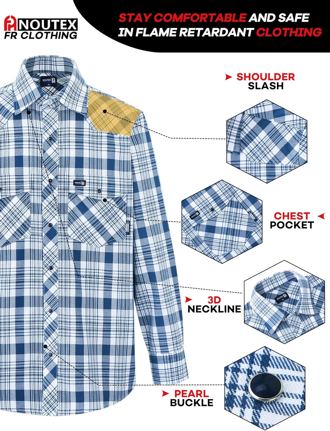 FR Ripstop & Waterproof Welding Shirts for Men 6.5oz Long Sleeve Button Down Fire Retardant 100% Cotton shirts CAT2 - Image 3