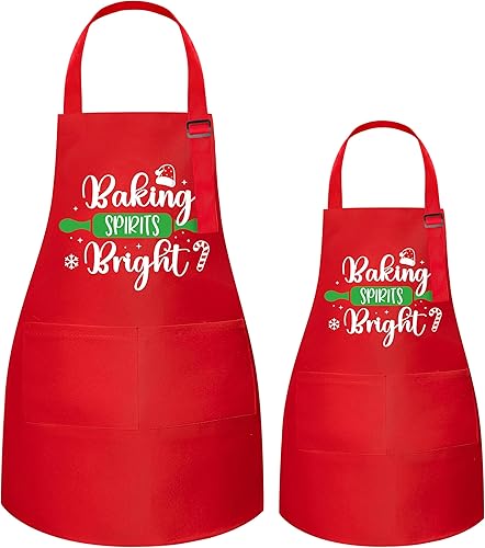 R HORSE Juego de 2 piezas de disfraz de delantal de Navidad para adultos, delantal de cocina ajustable para mamá y yo con 2 bolsillos, regalo a