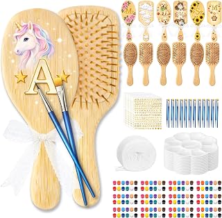 Hair Brush Painting Kit. Paint or Sticker Your Own Wooden Hairbrush, Relaxing After Work Screen-Free Activity, Beginner Friendly, Creative Gift for Girlfriend, Perfect for Daily Use (12)