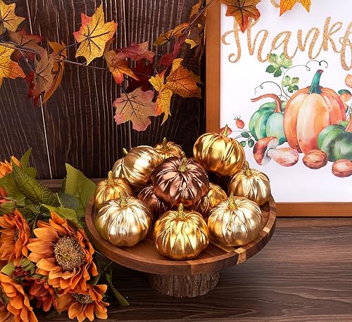 Miniatura 8 de Lamris Juego de 12 calabazas decorativas de terciopelo de espuma falsa para decoración de calabaza, centro de mesa, casa de campo, Acción de