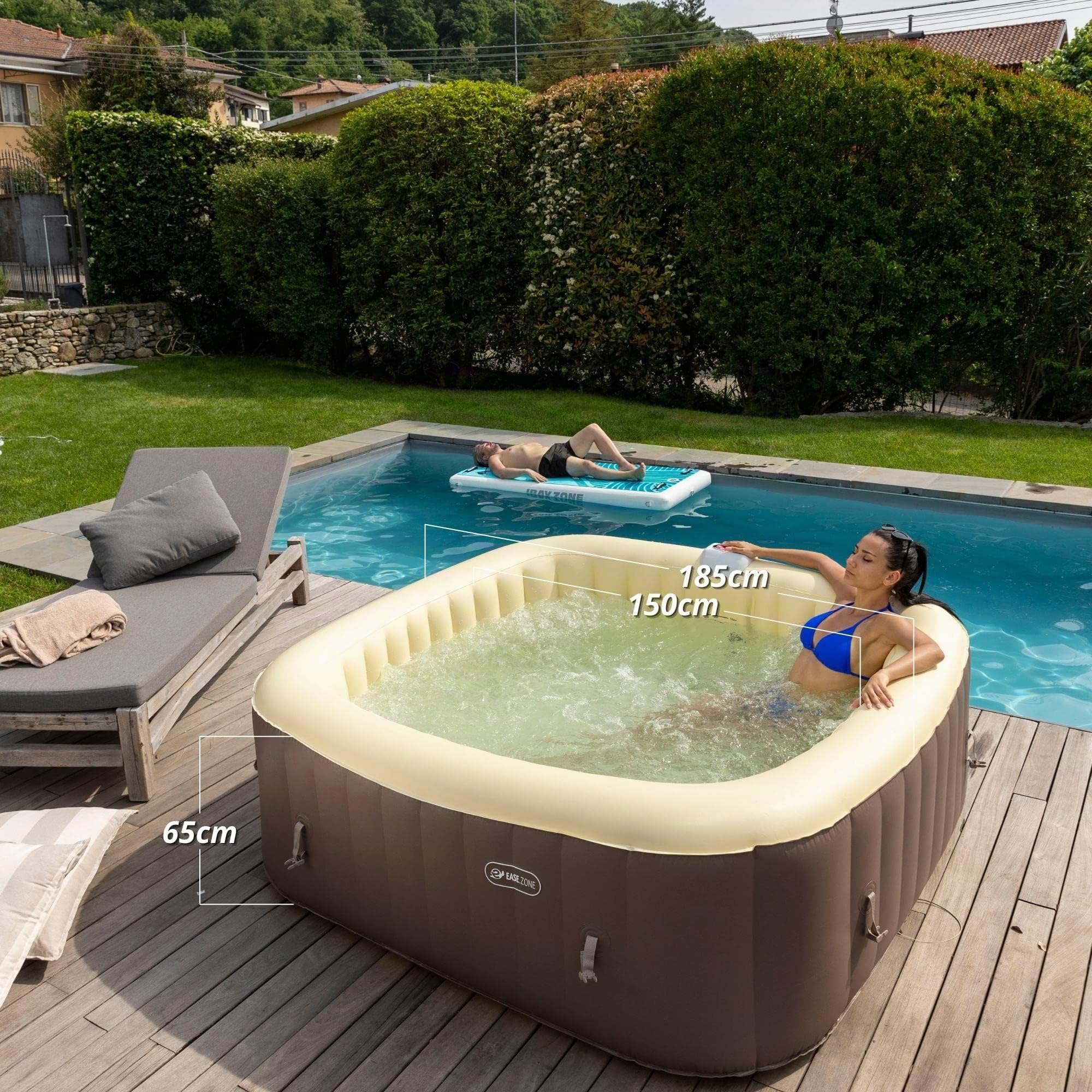 EASE.ZONE Spa hydromassage Gonflable Chauffant 4-6 Personnes 185 x 65 cm Pompe Super silencieuse intégrée, Marron