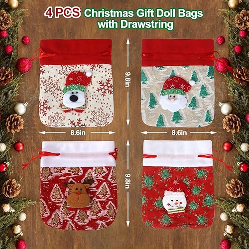 Miniatura 2 de SHANGRLA Bolsas de regalo de muñeca con cordón de Navidad con diseños de muñeco de nieve, renos, Papá Noel, oso  Bonitas bolsas de regalo de tela de
