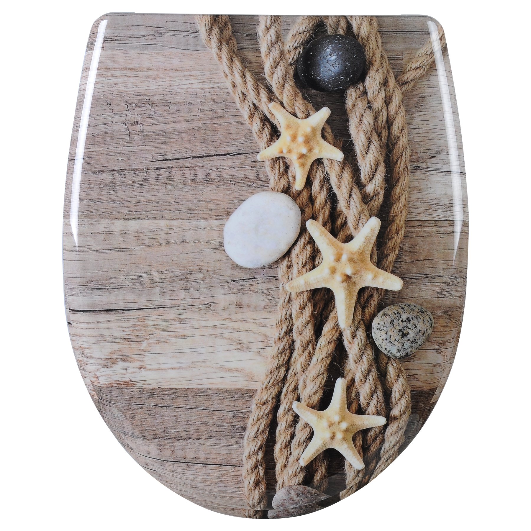 WOLTU WC Sitz mit Absenkautomatik,Toilettensitz Motiv,Klodeckel mit Quick-Release-Funktion undPremium Toilettendeckel,Klobrille aus Duroplast,Hemp Rope Starfish Oval
