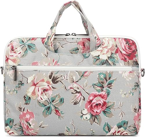 Miniatura 8 de Canvaslove Nuevo Bolso Ligero de Hombro para Laptop con Diseño de Flores Gris Rosa
