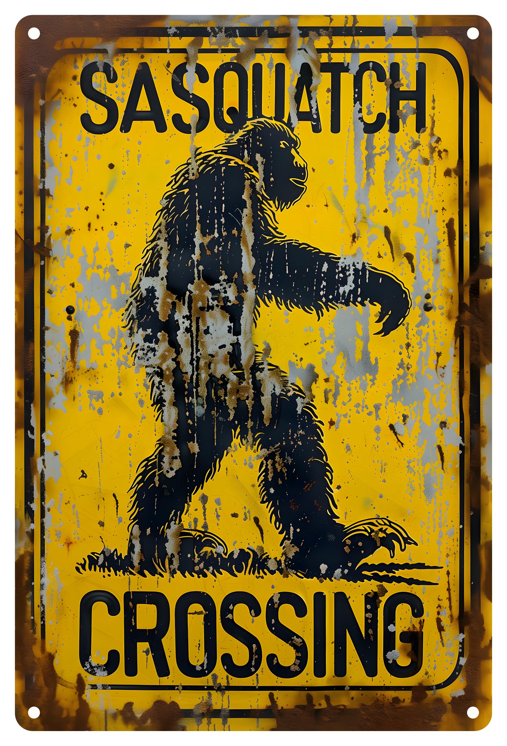 Funny Gifts for Bigfoot Lovers & Outdoorsmen - "Sasquatch Crossing" Vintage Metal Sign,Retro Bigfoot Wall Art & Humorous Decor for Home,Garden,Cabin & Garage 8x12 Inch