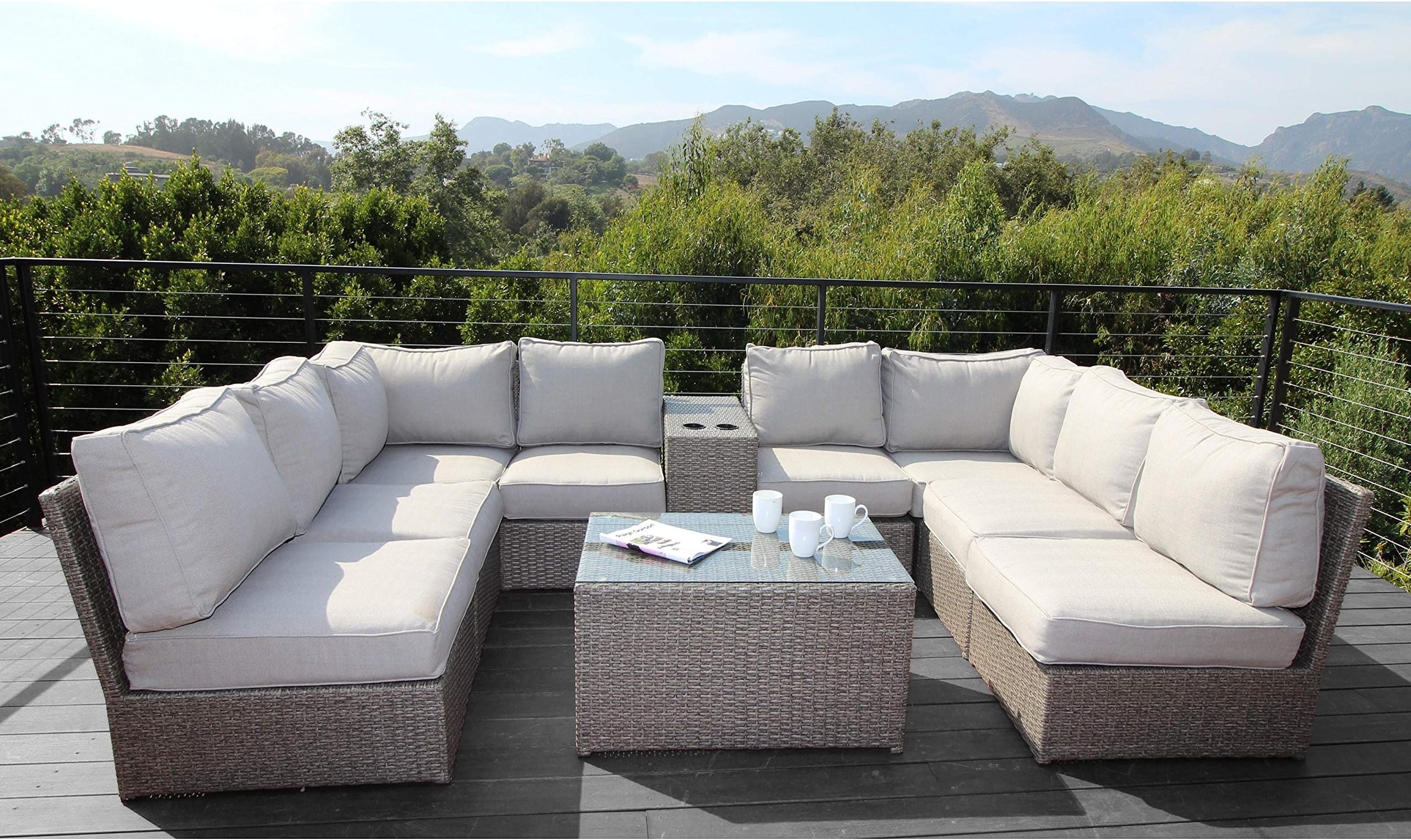 Living Source International Chelsea Collection All Weather Outdoor Seating Aluminium Frame Furniture for Garden,Backyard,Pool with Cushioned Seat [CM-4227] (10 Piece -Cup Table Set)