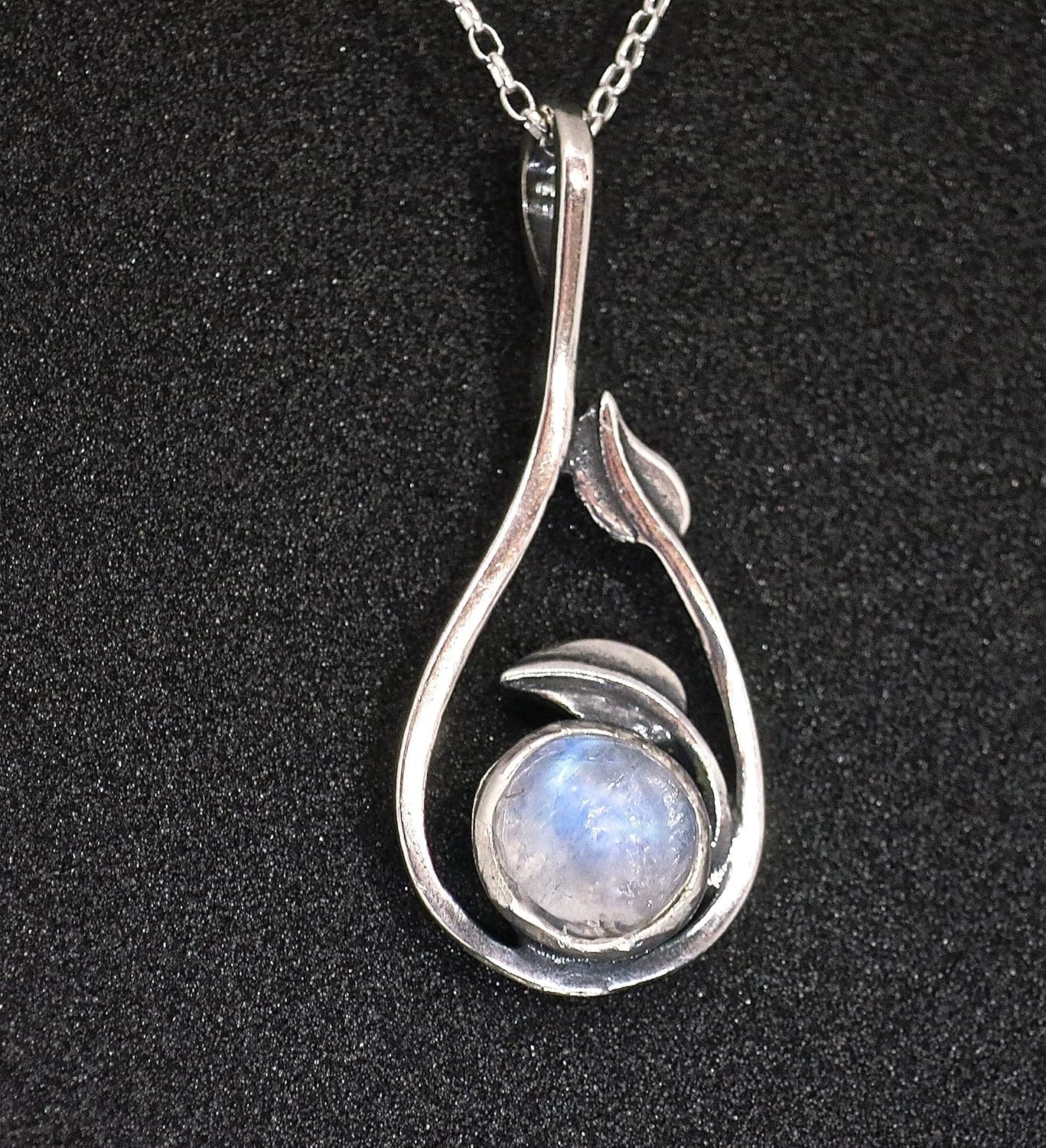 Moonstone sterling silver Necklace Pendant for Women, Handmade Natural moonstone pendant with leaves Victorian style, Unique gold plating necklace, Rainbow boho pendant necklace - Image 8