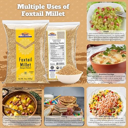 Miniatura 4 de Rani Mijo cola de zorra pulido (Setaria italica) Granos antiguos 14.11 oz (14 onzas)  Todo natural  Apto para gluten  Sin OMG  Kosher  Vegano