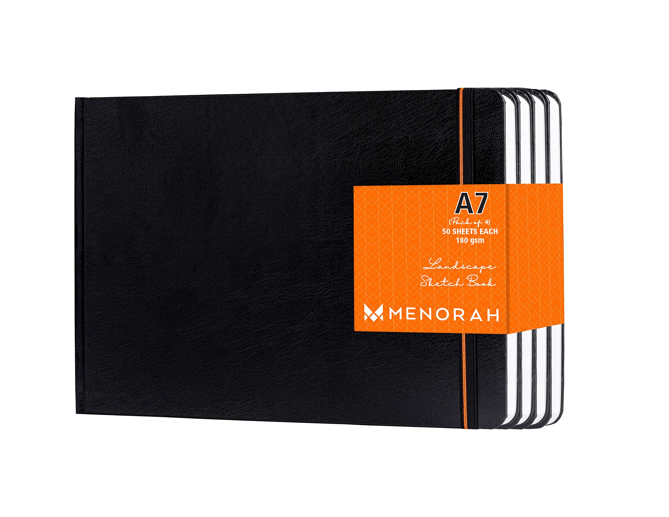 MENORAH - Sketch Book for Artist -180 GSM - A7- Travel Sketch Book- Mini Drawing Notebook -Handmade - Hard Case Bound, 100 Pages/50 Sheets- (Size 7.5 cm x 10.5 cm) -Landscape -Pack of 4 …