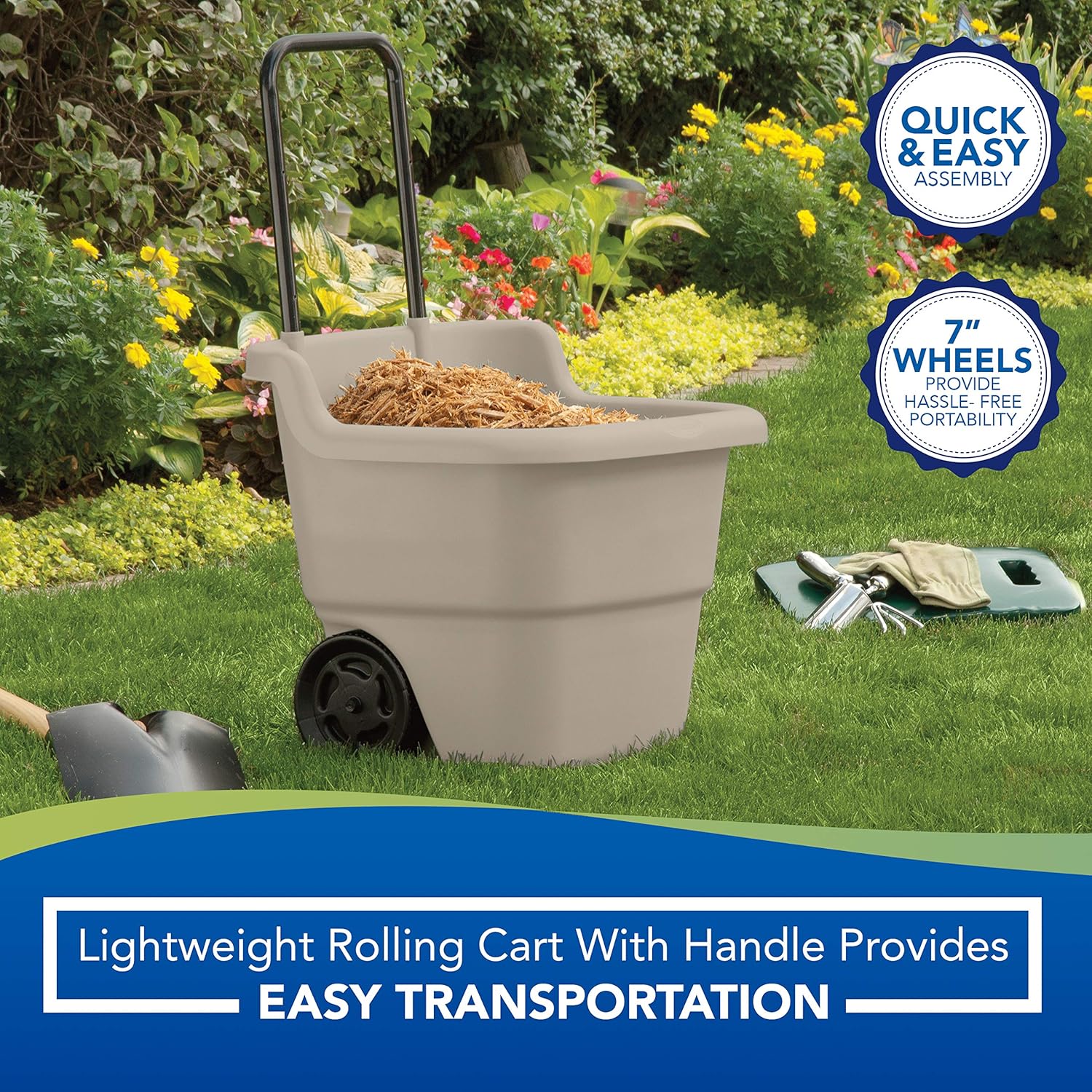 Suncast Resin 15.5 Gallon Multi-Purpose Cart with Wheels, Brown : Yard Carts : Patio, Lawn & Garden