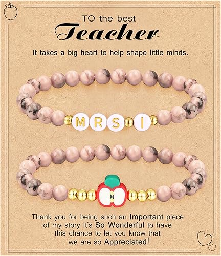 Teacher Appreciation Gifts for Women,Teacher Must Haves Initial Bracelet Mrs Miss End of Year Teacher Gifts Thank You for Helping Me Grow Music Math Science Teachers Bracelets Retirement 2 Set Jewelry
