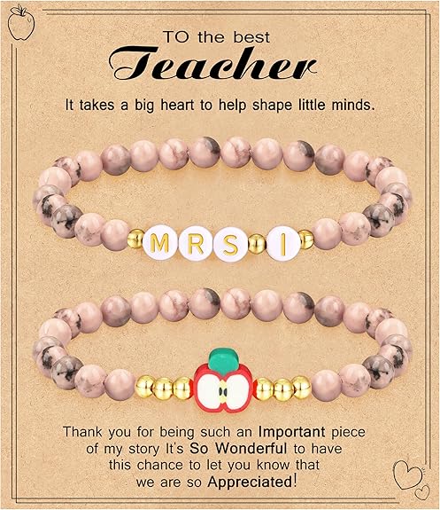 Teacher Appreciation Gifts for Women,Teacher Must Haves Initial Bracelet Mrs Miss End of Year Teacher Gifts Thank You for Helping Me Grow Music Math Science Teachers Bracelets Retirement 2 Set Jewelry