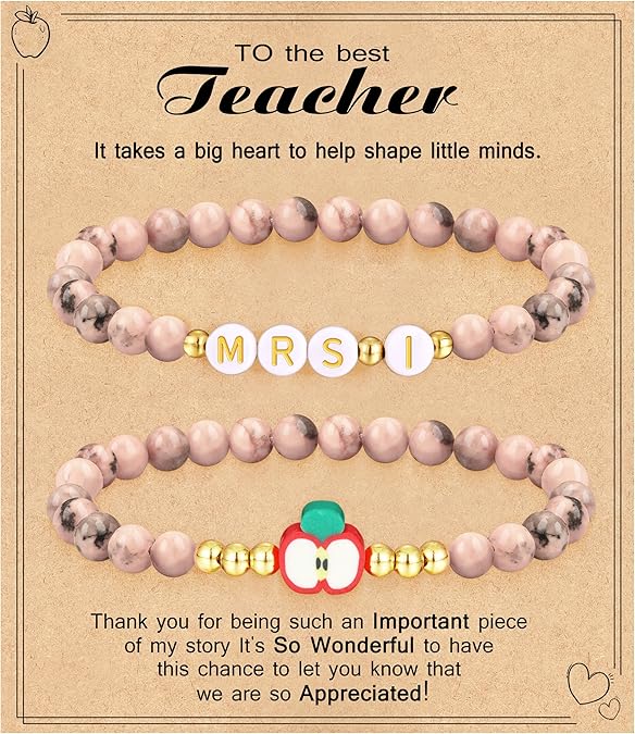 Teacher Appreciation Gifts for Women,Teacher Must Haves Initial Bracelet Mrs Miss End of Year Teacher Gifts Thank You for Helping Me Grow Music Math Science Teachers Bracelets Retirement 2 Set Jewelry