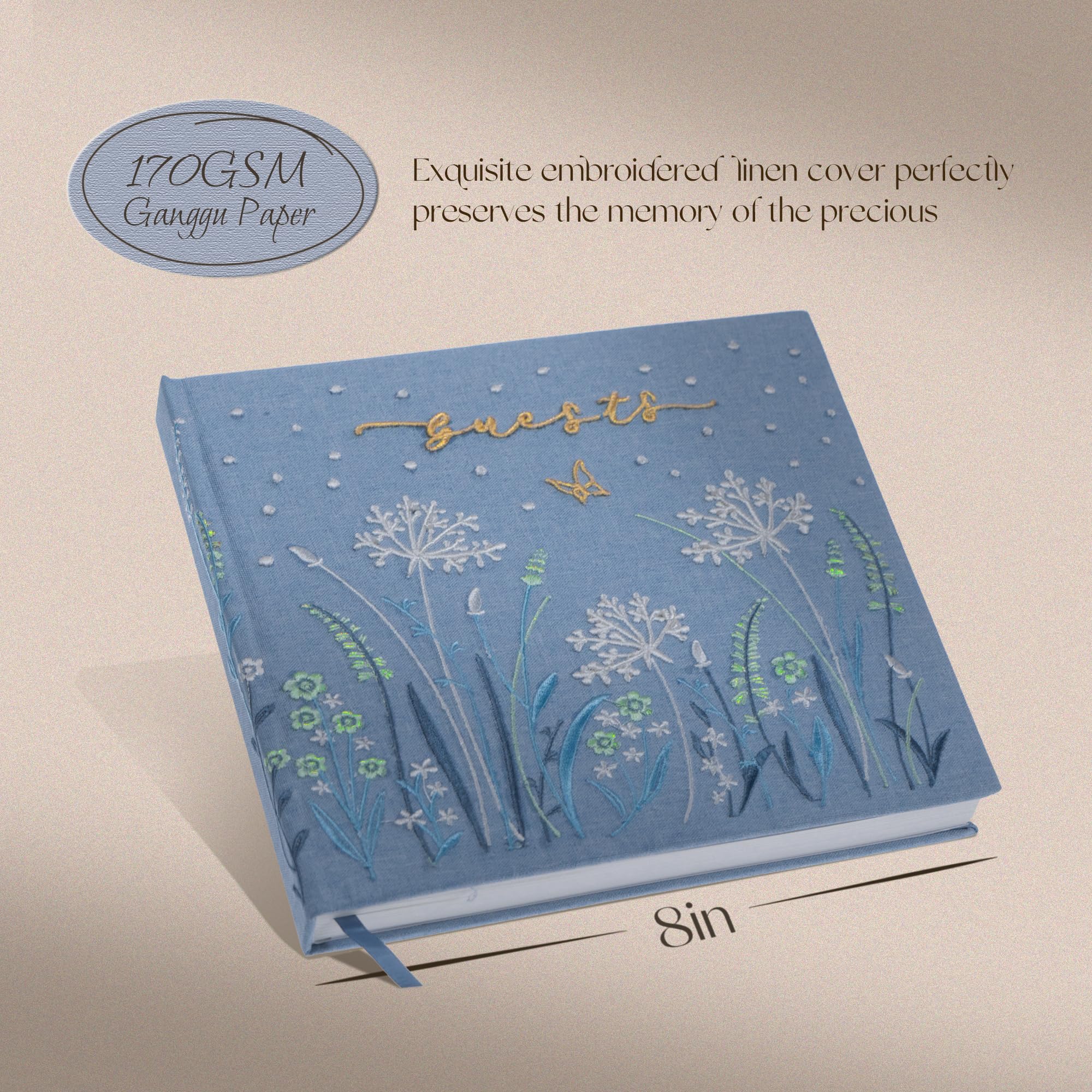 Besticktes Hochzeitsgästebuch – das perfekte Polaroid-Gästebuch für Hochzeitsempfänge, Geburtstage, Babypartys und besondere Anlässe mit 3 DIY-Stiften + 1 Diamantstift (blau)