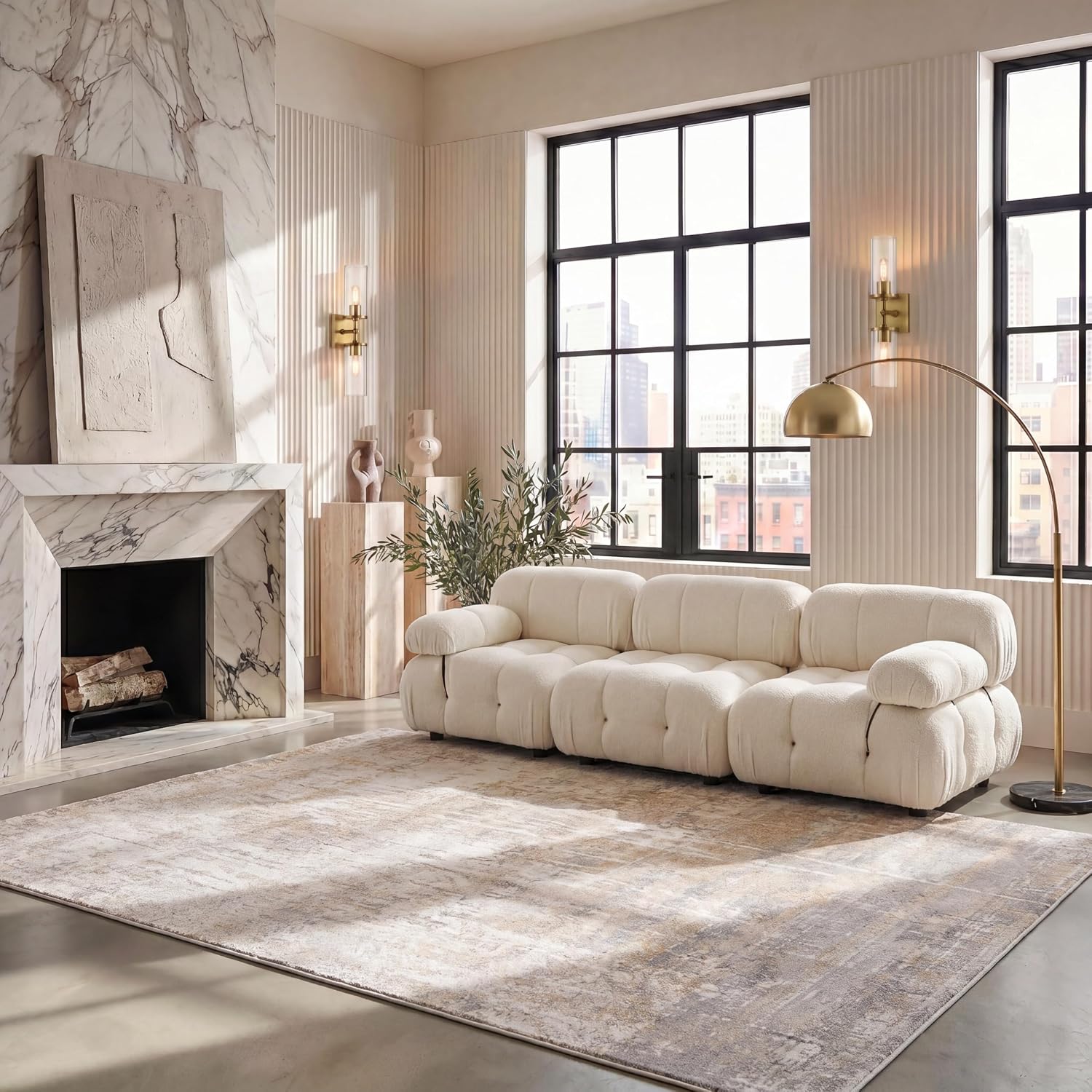 SAFAVIEH Adirondack Area Rug 6x9, Modern Cream & Gold ADR207A