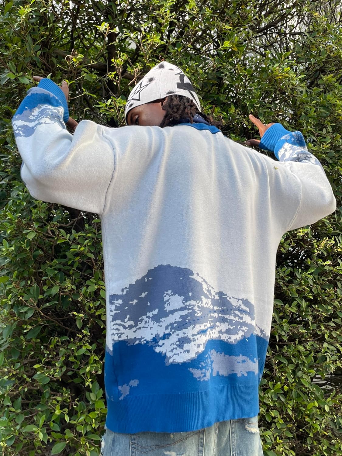 Yimoon Men Oversized Sweater Graphic Cable Knit Jumper Cute Unisex Crewneck Pullover - Image 5