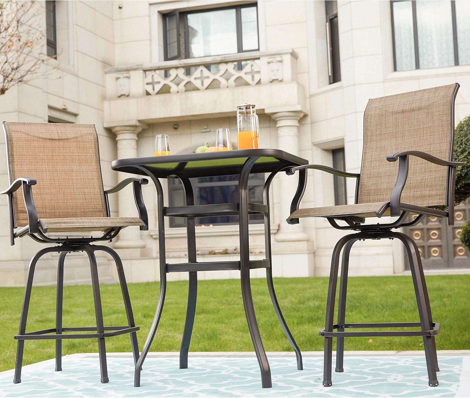 Buy Lokatse Home 3 Pcs Patio Bar High Swivel Stools Set 2 Tall Chairs And 1 Height Outdoor Bistro Table